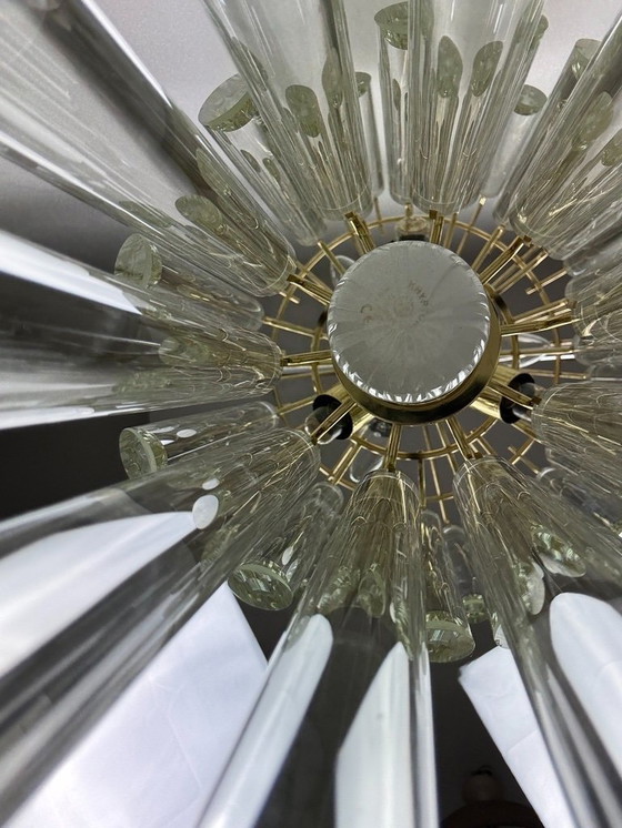 Image 1 of Lampadario a 3 file con tubi di cristallo Giesse Senago in stile Venini, Italia