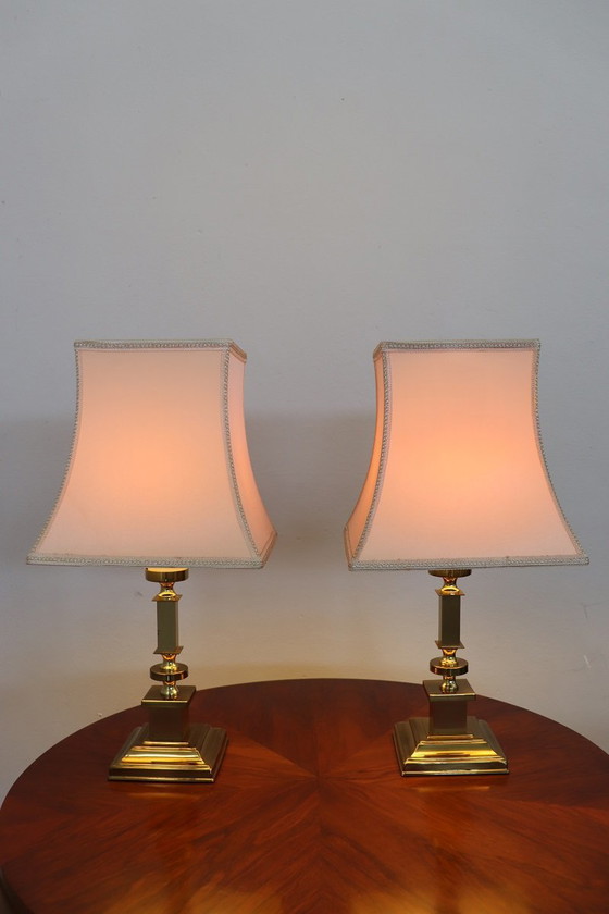 Image 1 of Golden Bedside Table Lamps, Italy 1970s, Set of 2