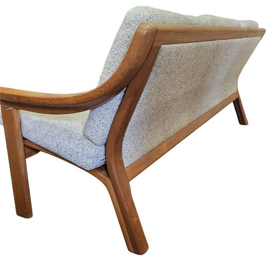 Mid Century Dänisches skandinavisches Dreisitzer-Sofa, 3-5 Sitzer Sofas, Holz, Stoff, Beige, Vintage (Foto 4 von 13)
