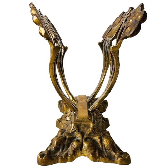 Image 1 of Antique art nouveau magazine rack brass letter holder 1900's