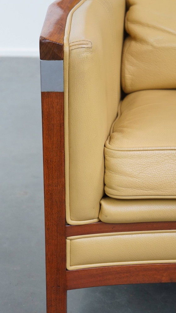 Image 1 of Art Deco Schuitema Design Sessel in gelbem Leder mit hoher Rückenlehne aus der Serie Decoforma