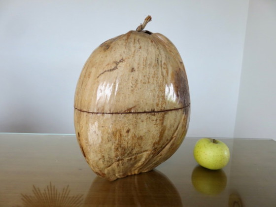 Image 1 of Large ice bucket, ice cube tray, 1970s. Vintage coconut ice bucket