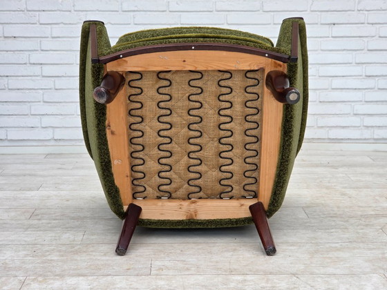Image 1 of Anni '70, poltrona norvegese, tessuto d'arredamento verde, legno di teak.