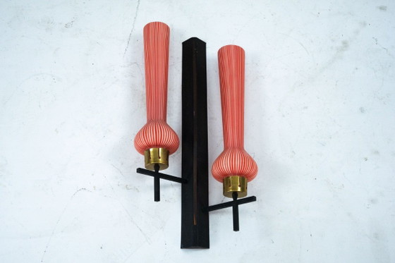 Applique italiana Mid-Century grande singola stile Stilnovo. Anni '50, Metallo, Rosso (foto 7 di 10)