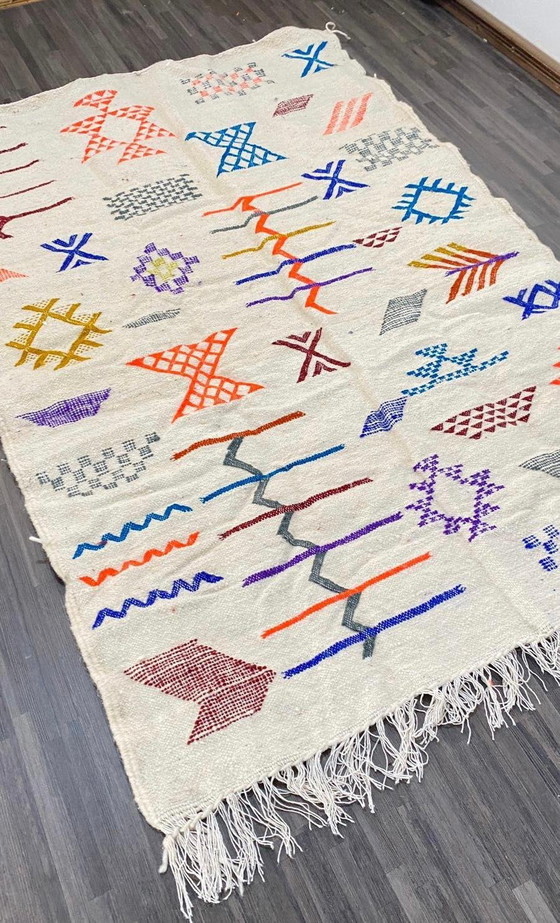Image 1 of Authentischer handgewebter Berber-Kilim-Teppich - 150x100cm - Bunte marokkanische Kunst