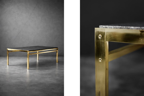 Image 1 of Vintage Mid-Century Italian Modern Brass Coffee Table with Stone Top, 1970s