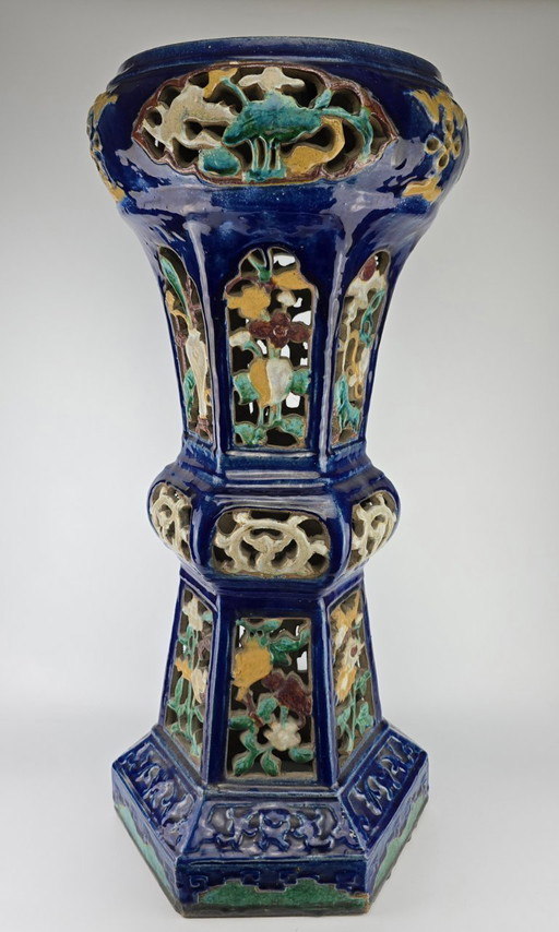 Colonne shiwan chinoise, antiquités chinoises, table d'appoint