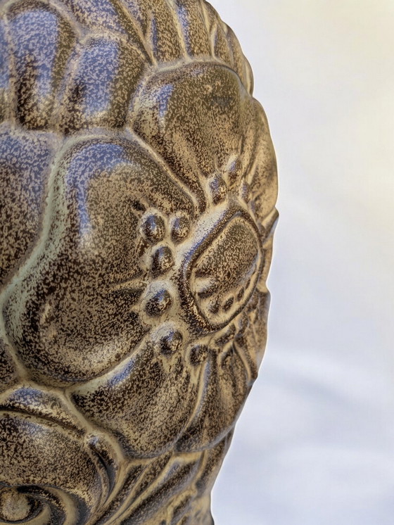 Image 1 of Scheurich 287-41 - grande vaso di metà secolo, ceramica vintage marrone chiaro con decoro floreale, Germania Ovest anni '60/