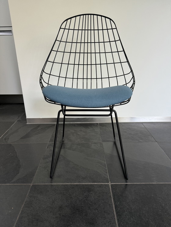 Image 1 of 6x Pastoe Wire Chairs With Blue Upholstery