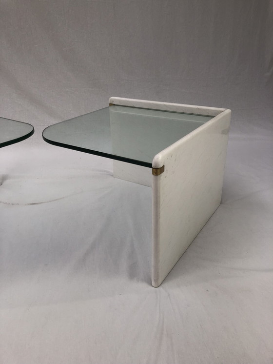 Image 1 of Italiaanse bijzettafel Set, marmer en glas