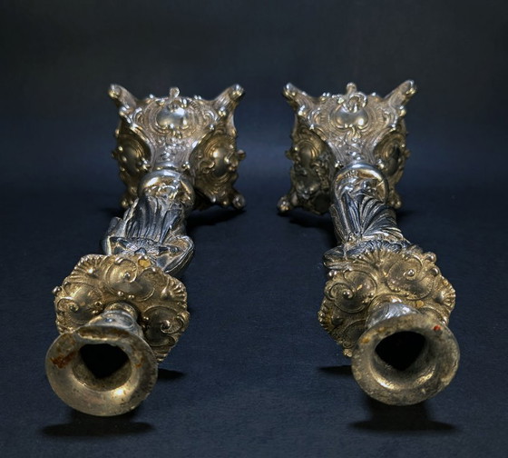 Antique Religious Candlesticks – Candle holders, Metal, Silver (photo 8 of 8)