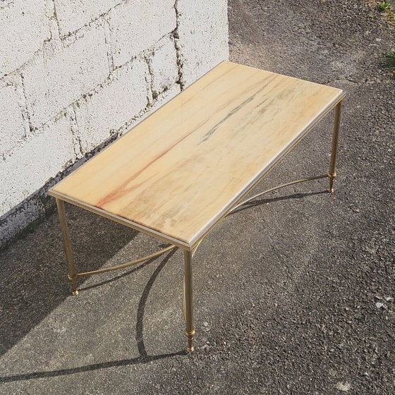 Image 1 of Tavolino da caffè vintage francese in marmo e ottone - Tavolo da cocktail - Tavolo da salotto - Stile Regency - Anni '70