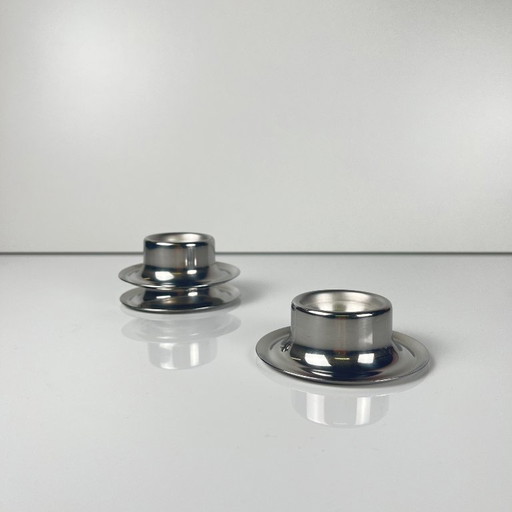 Set of 3 stainless steel egg cups, 1970