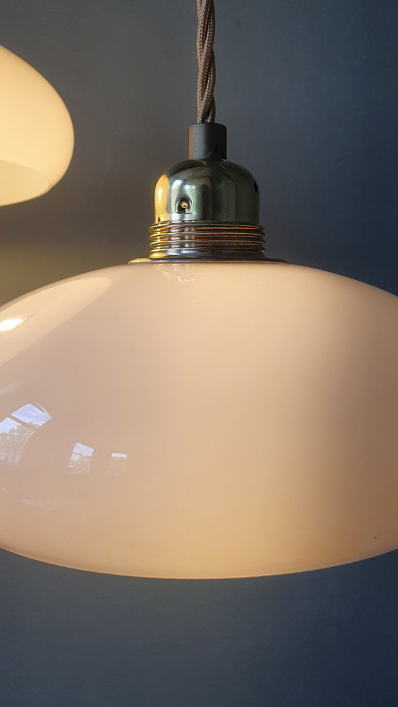 Image 1 of Set di 2 lampade a sospensione Art Deco vintage in opalino rosa pastello