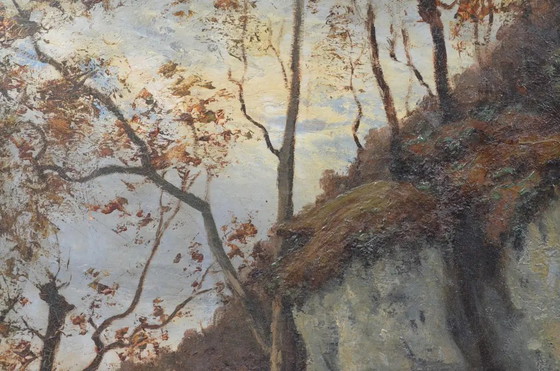 Antique French Woodland Landscape Oil Painting With Rocks and Stream – Paintings & Drawings, Canvas (photo 9 of 12)