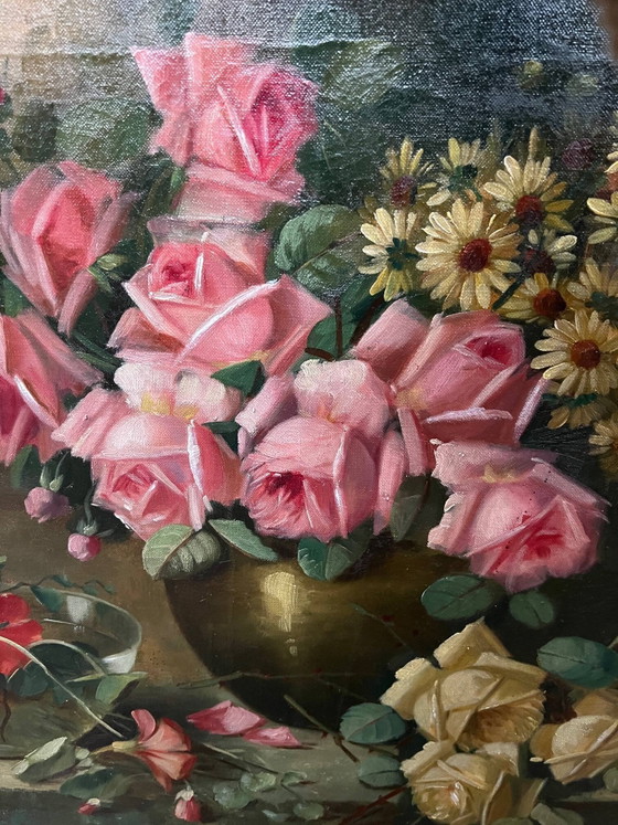 Jan van Steensel, still life with roses. Beautiful frame. – Paintings & Drawings, Canvas (photo 4 of 9)