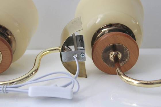 Image 1 of 2er Set Wandlampen Messing Glasschirm 80er J Vintage