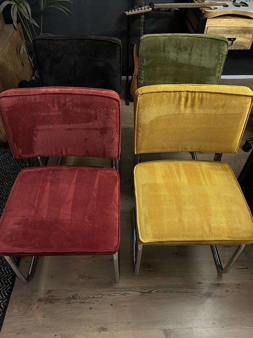 4 sedie in tessuto Pure Rib Rib con struttura tubolare cromata