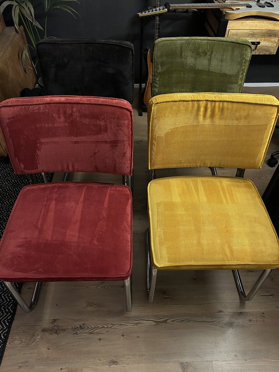 Image 1 of 4x Stühle mit reinem Rippengewebebezug und verchromtem Rohrgestell