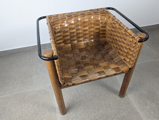 Image 1 of Silla Artesana de Castaño Tejido de Longinos, Premio Nacional de Artesanía, España años 80