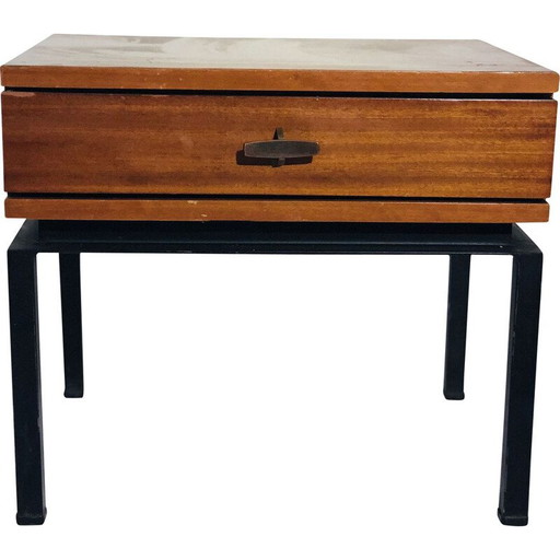 Mesita de noche vintage de madera y metal 