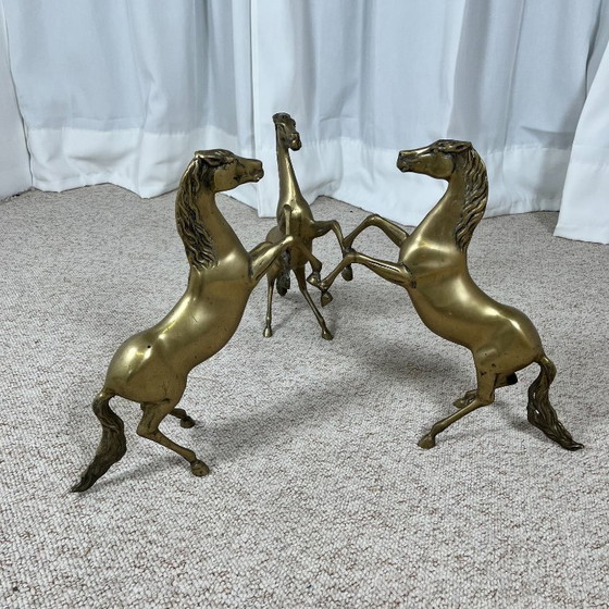 Couchtisch im Hollywood-Regency-Stil, 6 patinierte Messingpferde und Glasplatte, 1970 – Couchtische, Brass (photo 13 of 23)