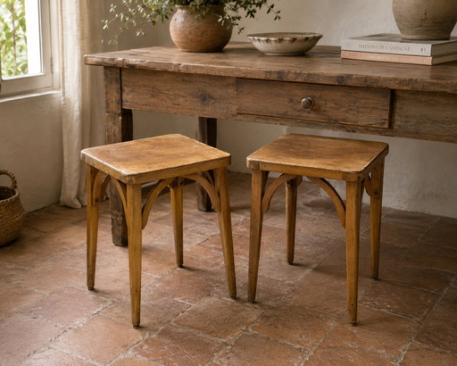 Paar Luterma-Hocker aus Buchenholz | Frankreich, 1950er Jahre | Mid-Century Modern