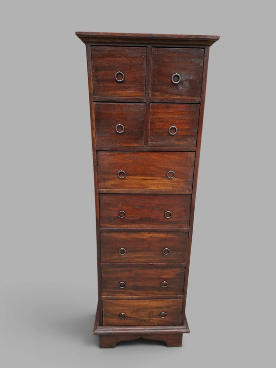 Cómoda alta y estrecha, mueble de boticario, archivador, medidas: 50x43cm y 150cm de alto. – Metal, Wood (photo 3 of 5)