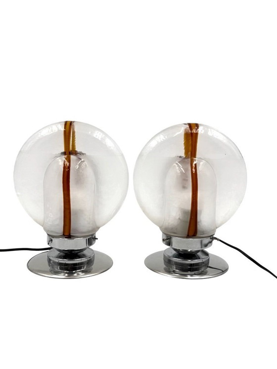 Image 1 of Toni Zuccheri, Set van 2 Murano glazen lampen, Mazzega, Murano, Italië, jaren 70