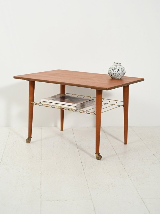 Image 1 of Scandinavian Teak Coffee Table with brass shelf
