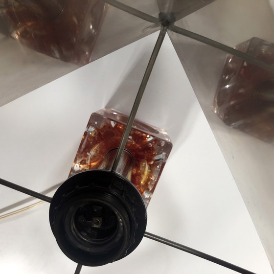 Image 1 of Table Lamp - Cube - Fractal Resin - Polished Steel - 1970