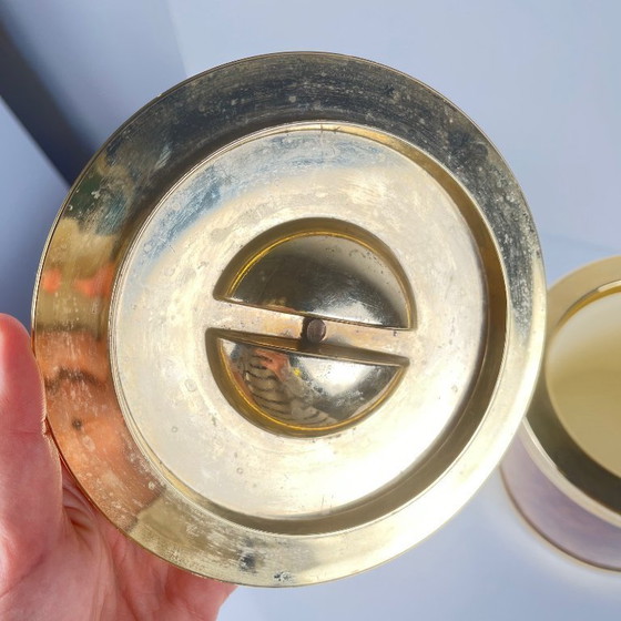 Image 1 of Seau à glaçons vintage en plastique effet loupe – couvercle doré, 1970