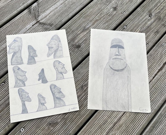 Image 1 of 2 A4 Moai Graphite Drawings