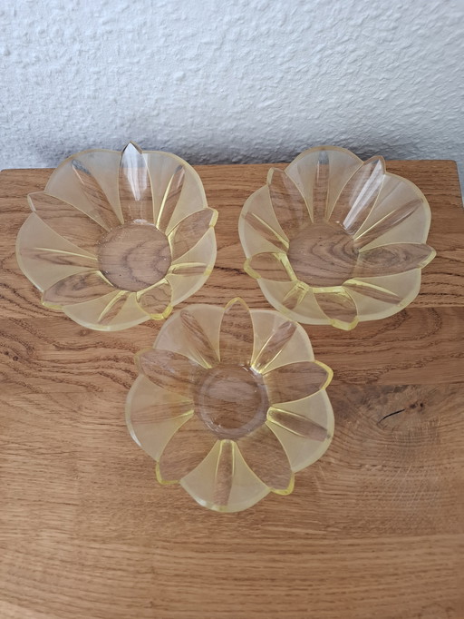 Rudolf Hlouek, Art Deco, Cut glass, Bowls, Citrine, Uranium glass, Luminous
