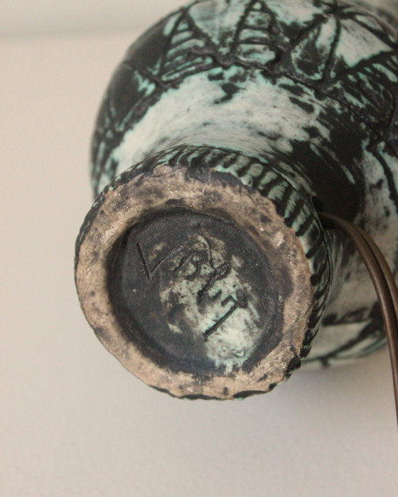 Image 1 of Ceramic Table Lamp with Cord Shade, by Jacques Blin