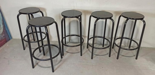 4 x Vintage Zwarte Ronde Barkrukken
