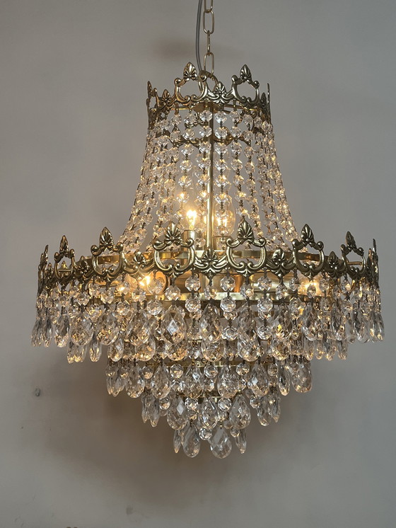 Image 1 of Xl chandelier crystal pendants bronze frame vintage