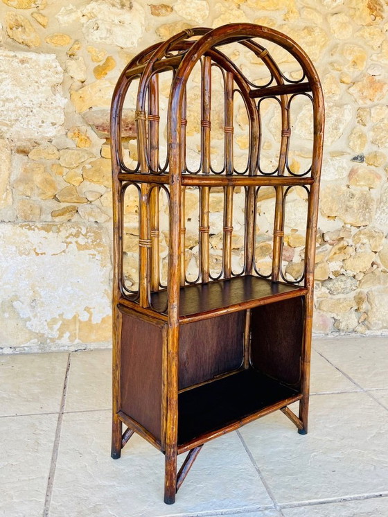 Image 1 of Vintage plank van bamboe en rotan met 2 verdiepingen en opbergruimte, jaren 1960