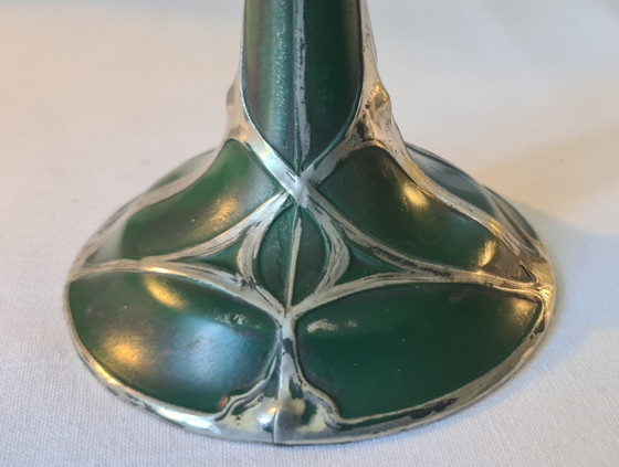 Art Nouveau 8 Glazen Set Kristal op Metalen Voet Groen Zilver 19e Eeuw Top – Glazen & Karaffen, Crystal (photo 3 of 14)