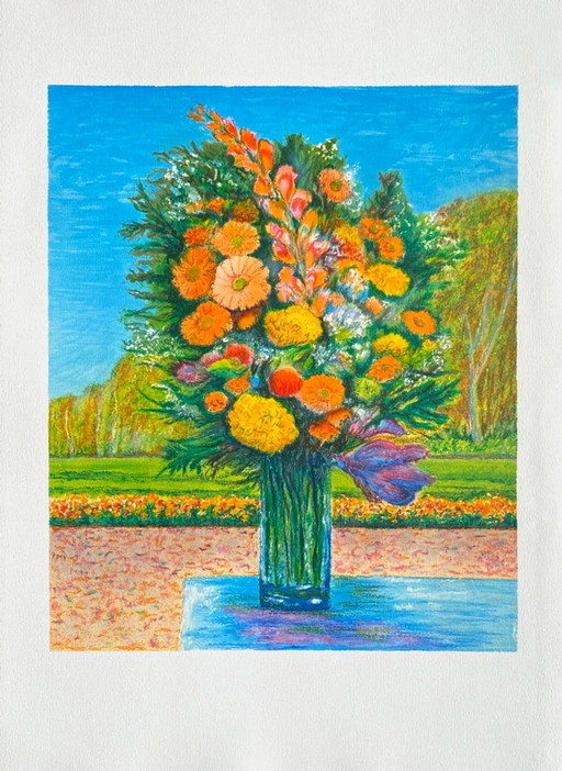 André BARLIER Bouquet de fleurs II litografia 1990