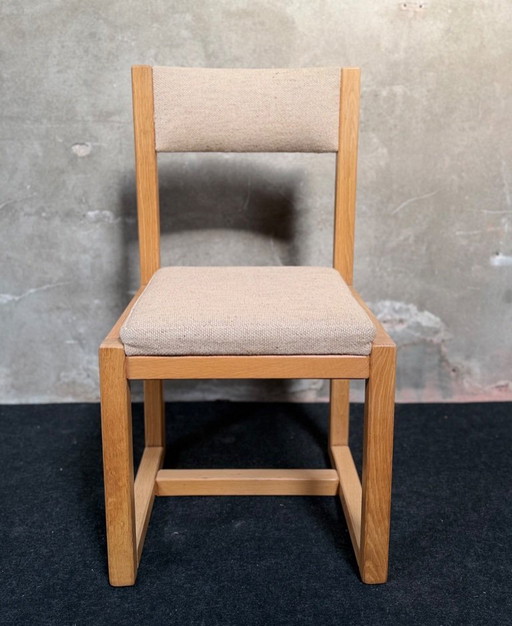 6 chaises de salle à manger vintage en chêne massif avec assises beiges