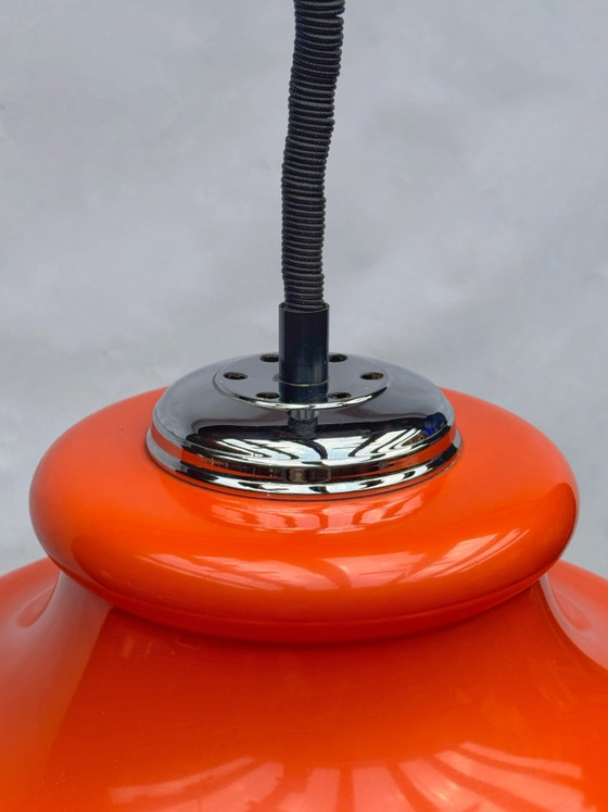 Vintage 1970s Space Age Orange Acrylic Pendant Lamp | Meblo Style – Plastic, Chrome (photo 4 of 6)