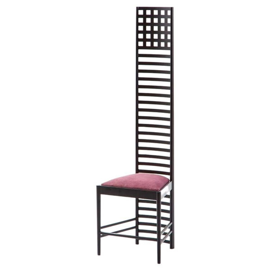 Chaise High Ingram Postmoderne Charles R. Mackintosh avec Tissu Fornasetti Alivar (photo 6 of 27)