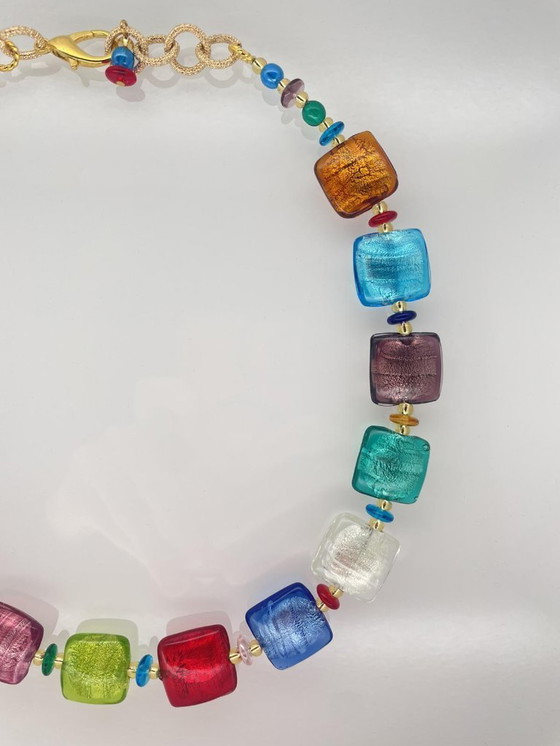 Image 1 of Collana artigianale in vetro di Murano con foglia d’argento – fatta a lume