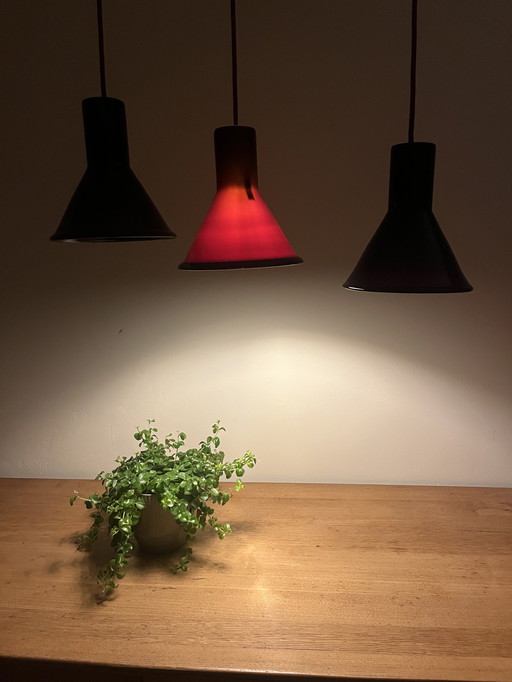 Vintage Holmegaard P&T pendant set of 3 - Michael Bang - Danish design lamp