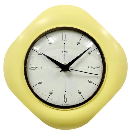 Vintage Yellow Bakelite Wall Clock from Metamec, 1970s