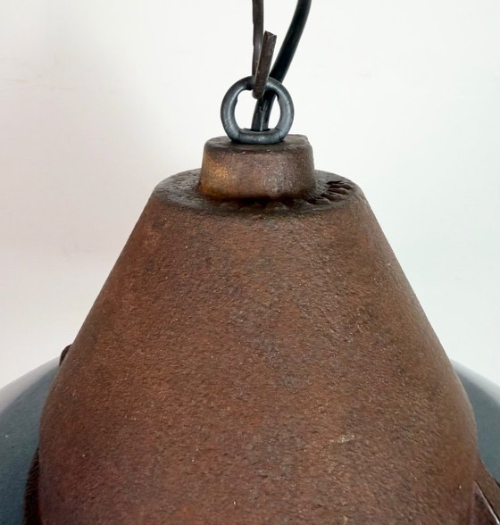Image 1 of Industrial Grey Enamel and Cast Iron Pendant Light, 1960s