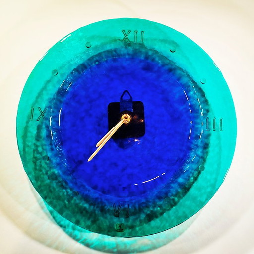 Reloj de pared de los años 70 en cristal de Murano de Ca' Dei Vetrai. Fabricado en Italia.
