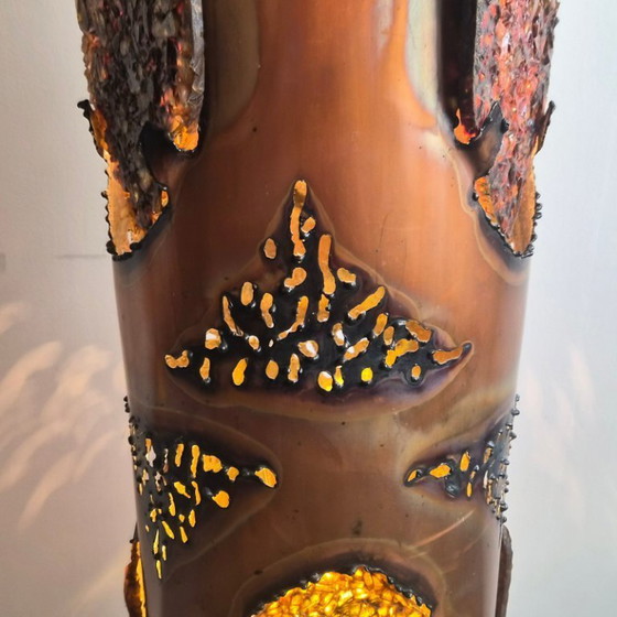 Image 1 of Vintage brutalistische vloerlamp uit 1970 van Accolay, keramiek, hars en koper, jaren 70.