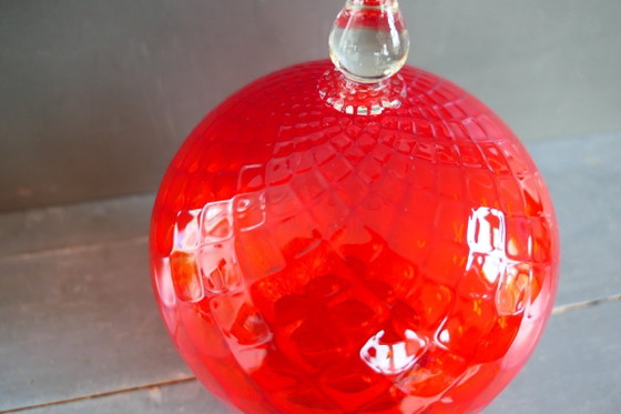 Vintage Empoli Optically Blown Glass Vase Red on Base (photo 6 of 7)